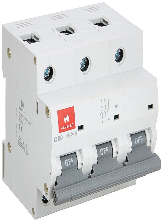 Havells DHMJCTPF080 PVC Plastic 80A TP C MCB (White), Standard